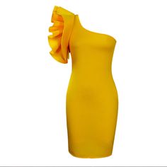 Yellow Sleeveless Ruffled One Shoulder Bodycon Dress Midi Dress Pattern, Boho Dress Plus Size, Shirt Blouses Women's, Cozy Dress, Banquet Dresses, Friends Fashion, Measurement Chart, Party Dresses For Women, Trendy Dresses