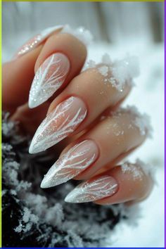 Sparkles Nail Art, Long Nails White Design, White Silver Winter Nails, Blue Frost Nails, White And Silver Wedding Nails, White Festive Nails, Winter Frost Nails, Jack Frost Nails, Icy Nail Designs