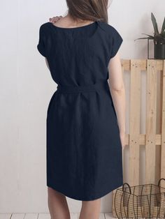 Solid Pocket V-neck Short Sleeve Dress with Belt Casual V-neck Belted Mini Dress, Summer Solid Color V-neck Dress For Workwear, Solid Color V-neck Dress For Summer Workwear, Chic Plain V-neck Dresses, Casual A-line V-neck Dress For Work, Casual V-neck Dress With Notched Neckline For Work, Casual Belted V-neck Mini Dress, Dress With Belt, Vintage Style Dresses