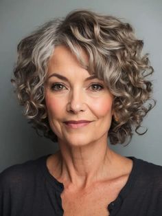 35 Best Curly Hairstyles for Women Over 50 - Everything About Ontario! Curly Grey Bob Over 50, Med Wavy Hairstyles For Women, Short Curly Hair For Older Women, Sophisticated Curly Hairstyles, Gray Curly Bob, Medium Length Curly Bob, Curly Hairstyles For Women Over 50, Short Curly Gray Hair Over 50, Curly Gray Hair Over 50 Curls