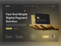 a hand holding a credit card with the words fast and simple digital payment solution on it