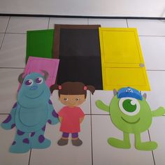 children's paper cut outs with monsters on the floor