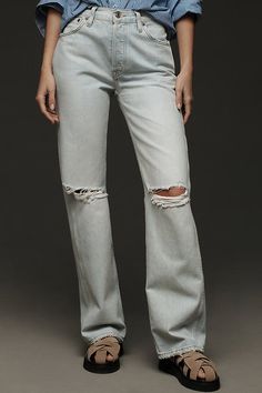 Denim, decoded: This fall, we’re digging denim in every corner of our closet – like the RE/DONE 90s Loose Jeans, offering a relaxed fit and distressed detailing. | 90s High-Rise Loose Straight-Leg Jeans by RE/DONE in Blue, Women's, Size: 31 at Anthropologie Blue Fits, Loose Jeans, Heritage Brands, 50 Fashion, Straight Leg Jeans, Leg Jeans, Anthropologie, Top Brands, Straight Leg