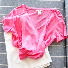 Super Cute, Bright Pink, Short Sleeved Top. Size Large, 100% Linen From H&M. Signature Boxy Style. Nwot, Never Worn. H&m Relaxed Fit Tops For Loungewear, H&m Casual Pink Tops, Casual Pink H&m Top, H&m Pink Summer Tops, Summer Pink H&m Tops, H&m Spring Layering Tops, H&m Tops For Spring Layering, H&m V-neck Tops For Day Out, H&m Cotton Tops For Loungewear