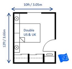 a floor plan for a bedroom with king size bed