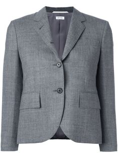 Grey wool Classic Single Breasted Sport Coat In Medium Grey 2-Ply Wool Fresco from Thom Browne featuring notched lapels, cropped sleeves, faux button cuffs, a button fastening, a chest pocket and flap pockets. Short Blazer, Gray Blazer, Grey Jacket, Grey Blazer, Blazer And Shorts, Sports Blazer, Leather Mini Skirts, Leather Blazer, Short Jacket