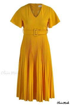 Olivia Mark - Vestido Sólido Amarillo A-Line Patchwork para Mujer con Diseño de Cuello en O Yellow V-neck Midi Dress For Work, Line Dresses, A Line Dresses, Patchwork Dress, Waist Dress, Dress For Women, Wholesale Fashion, Neck Designs, Plus Size Dresses