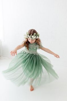 Bohemian Flower Girl, Sienna Dress, Crochet Bohemian, Flower Girl Headpiece, Lace Flower Girl Dress, Sage Green Dress, Tulle Wedding Gown, Toddler Flower Girl Dresses, Green Lace Dresses