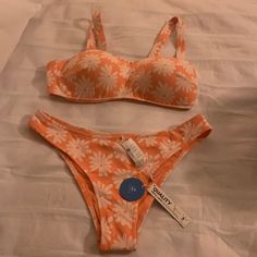 Nwt Orange And Cream Cupshe Bikini. Orange With Cream Flowers. Orange Beachy Swimwear For Sunbathing, Beachy Orange Swimwear For Sunbathing, Casual Fitted Orange Swimwear, Peach Swimwear For Spring Vacation, Orange Swimwear For Spring Sunbathing, Peach Swimwear For Spring Beach Party, Orange Swimwear For Sunbathing In Spring, Orange Swimwear For Spring Beach Party, Peach Summer Swimwear For Sunbathing