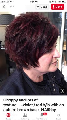 Brown Short Hair Styles, Hair Color Ideas Violet, Red Brown Short Hair, Pixie Hair Color Ideas, Pixie Hair Color, Brown Short Hair, Red Texture, Violet Brown, Round Hair Brush