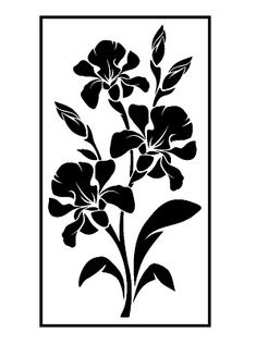 a black and white silhouette of flowers in a square frame on a white background with the word