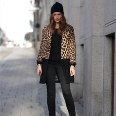 Worn Once In Excellent Condition. No Damages. Size Xs. Elegant Leopard Print Winter Outerwear, Elegant Leopard Print Outerwear For Winter, Elegant Winter Leopard Print Outerwear, Chic Leopard Print Winter Outerwear, Elegant Leopard Print Outerwear For Work, Winter Workwear Outerwear In Leopard Print, Color Block Coats, Zara Jackets, Color Block