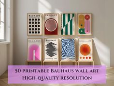 an image of some art that is on display in a room with the words 50 printable bauhus wall art high - quality resolution