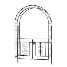 a drawing of an iron gate that is open