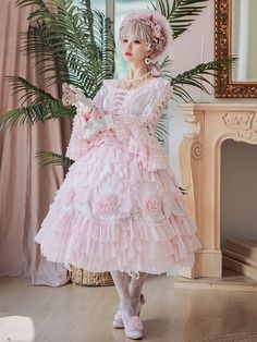 This price is for a skirt, others are not included.   	 		 			Size 			S 			L 		 		 			Full Length 			73 			73 		 		 			Waist 			55-90 			63-98 Pink Rococo, Sleeves Blouse, Rococo Style, Flounce Sleeve, Style Skirt, Dress Top, Marie Antoinette