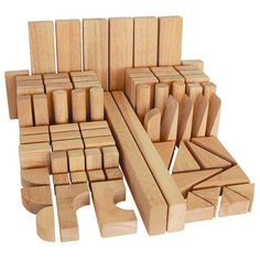 several pieces of wood are arranged together on a white background