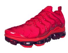 Elevate your running game with these Nike Air Vapormax Plus Men's Triple Red Running Sneakers. With a sleek low top shoe shaft style, these sneakers feature a solid pattern in a vibrant red colorway that is perfect for any sports-themed occasion. The synthetic upper material is combined with a comfortable lace-up closure, making these shoes perfect for activewear, casual wear, and workwear. These sneakers are designed for the modern runner who needs a shoe that can keep up with their pace and style. The Nike Air Vapormax model has a well-known silhouette, and these sneakers add a unique touch with the triple red colorway. The shoes are available in US shoe size 11 and UK shoe size 10, making them a perfect fit for most men. The Nike Air Max product line has been a favorite among athletes a Red Sneakers With Air Cushioning For Sports, Red Athleisure Sneakers With Air Cushioning, Red Sports Sneakers With Translucent Outsole, Red Nike Sneakers With Air Max Cushioning, Red Sneakers With Air Cushioning For Jogging, Red Athleisure Sneakers With Cushioned Footbed, Red Lace-up Running Shoes With Translucent Outsole, Nike Air Max Cushioned Sneakers In University Red, University Red Sneakers With Air Cushioning For Streetwear