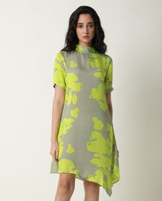 Purchase Rareism Women's Sprite Yellow Floral Print Band Neck Short Sleeves With Pockets Asymmetric Hem Knee Length Dress Yellow Floral, Knee Length Dress, Asymmetric Hem, Dress Length, Knee Length, Floral Print, Floral Prints, Short Sleeves