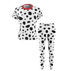 a women's white and black dalmatian print top and leggings