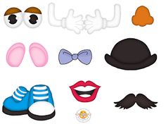 some different types of hats and mustaches on a white background