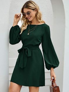 Lantern Sleeve Belted Tunic Dress | EMERY ROSE Mid Skirt, Lantern Sleeve Dress, Mode Inspo, Slim Dresses, Midi Dress With Sleeves, Long Sleeve Midi Dress, Lantern Sleeves, Mini Dress With Sleeves, Types Of Skirts