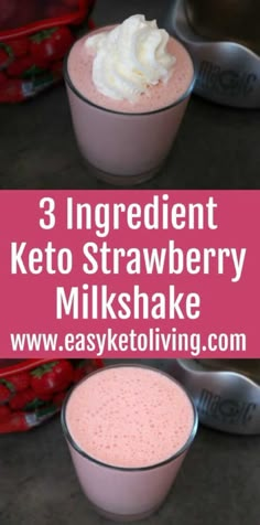 Keto Strawberry Milkshake Recipe – Low Carb Milkshakes Recipes – How to make an easy 3 ingredient sugar free milkshake. With the video. Desserts For Keto Diet, Keto Drinks Non Alcoholic, Strawberry Milkshake Recipe Easy, Milkshakes Recipes, Strawberry Milkshake Recipe, Low Carb Smoothie, Milkshake Recipe Strawberry, Low Carb Smoothie Recipes