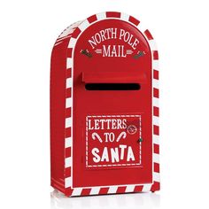 a red and white mailbox with the words north pole mail