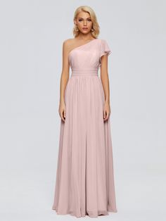 a bridesmaid in a pink dress with one shoulder and pleaed bouncy