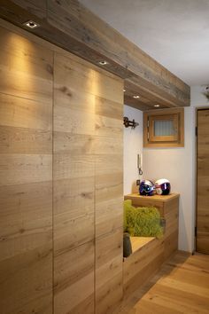 a room that has some wood on the wall