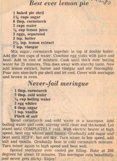 an old recipe for lemon pie with instructions