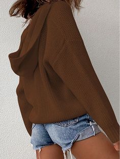 Solid Dolman Long Sleeve Button Hooded Loose Knitted Sweater Beautiful Sweater, America And Canada, Color Khaki, Sweater Cardigan, Sleeve Length, Long Sleeve