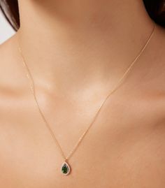 14K SOLID YELLOW GOLD SOLITAIRE EMERALD NECKLACE WITH CZ STONES Here is a dainty, delicate and simple, yet classy minimalist Solitaire lab created Emerald Necklace with CZ stones . This is 14k Solid Yellow Gold. ( We do not sell filled or plated jewelry) Perfect for everyday use.PRODUCT DETAILS Metal : 14K Solid Gold Necklace Length : 17 inches / 42.5cmPendant Width : 7.70mmPendant Height : 13mm Absolutely stunning. Comes in a gift box. Shipping PolicyItem will be shipped within 1-2 business day Yellow Stone Necklace, Yellow Gold Pear-shaped Necklace For May Birthstone, Golden Necklace Design, Simple Pearl Pendant, Gold Emerald Necklace, Collar Verde, Green Diamond Rings, Classy Minimalist, Emerald Green Necklace