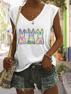 Product Name: Women's Easter Bunny Print Sleeveless T-Shirt Item NO.: 7308381552813 Weight: 0.25 kg = 0.5512 lb = 8.8185 oz Category: Clothing> Women> T-Shirts Tag: Easter Bunny Creation Time: 2023-02-06 Material: Cotton Blend Pattern Type: Animal Sleeve Type: Sleeveless Style: Casual/Commute Theme: Spring/Summer/Autumn Elasticity: Micro elasticity Occasion: Daily/festival Fabric: Cotton Blend *The item does not include any accessories in the picture, unless stated otherwise in the product descr Cheap Clothing, Cartoon Rabbit, Bunny Print, Sleeveless T Shirt, Women T Shirts, Sleeveless Tshirt, Sleeveless Tank Top, Graphic Tees Women, Sleeveless Tank