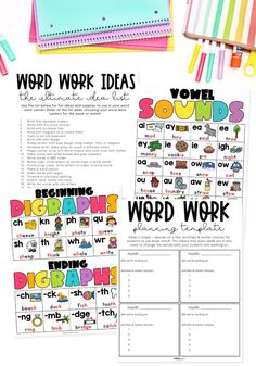 the word work worksheet for beginning and ending sound words with pencils on top