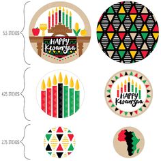 four happy kwanana coasters with candles on them