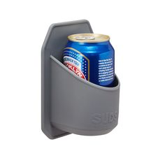 a soda can holder with two cans in it's pocket on a white background