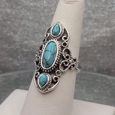 Silver Plated Blue Turquoise Size 6, 7 And 9 Available Nickel-free Blue Turquoise Ring Bohemian Style, Bohemian Blue Turquoise Ring Stamped 925, Wedding Rings Silver, Turquoise Jewelry Rings, Turquoise Wedding Rings, White Gold Diamond Band, Luxury Wedding Rings, Silver Turquoise Ring, Gold Diamond Band