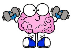 a cartoon brain holding two dumbs in it's hands and wearing blue shoes