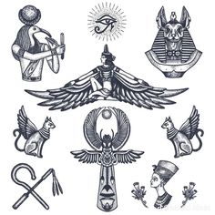 the egyptian symbols are drawn in black and white