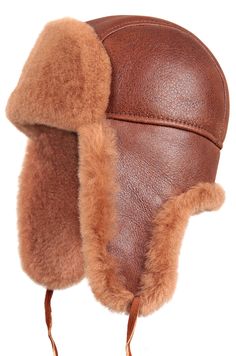 Shearling Sheepskin Aviator Fur Hat - Peach Brown - Zavelio | Genuine Sheepskin Brown Leather Hats With Faux Fur Lining, Brown Sheepskin Hat With Faux Fur Lining, Leather Winter Hat Fitted, Shearling Hat With Faux Fur Lining And Ear Flaps, Fitted Leather Winter Hat, Sheepskin Hat With Faux Fur Lining And Ear Flaps, Winter Leather Hat, Russian Ushanka, Fur Trapper Hat