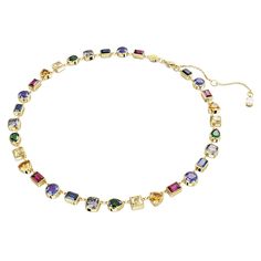 Imber Tennis necklace, Mixed cuts, Multicolored, Gold-tone plated | Swarovski Neckless Gold Jewelry, Neckless Gold, Gold Jewelry Aesthetic, Shaped Crystals, Pink Watch, Jewelry Swarovski, Swarovski Necklace, Rose Gold Watches, Tennis Necklace