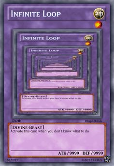 a purple card with the name infinite loop on it's front and back side