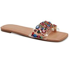 Thalia Sodi JILLENE Flats Slide Sandals Women's Shoes -New with Box -Brand: Thalia Sodi -Color: Clear/Multicolor -Size: 6.5M -Material: Vinyl Upper -Rhinestone Embellishments at Strap -Square-Toe -Slip-On Sandals -Made in China Boot Jewelry, 50 Style, Toddler Boy Shoes, Top Shoes, Flip Flop Sandals, Flat Sandals, Womens Flats, Slide Sandals, Wedding Ring Bands