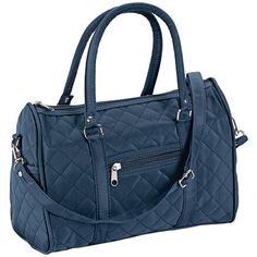 Lightweight and stylish, this quilted barrel bag has room for everything. It's the perfect durable, casual handbag for day trips, errands, golf and everyday use. Wear this quilted handbag as a crossbody or carry it by its handles. Silvertone hardware. Zip closure, 1 zip pocket and 2 side pockets. Detachable quilted purse shoulder strap adjusts from 12"-24" long. 100% microfiber polyester. Measures 12" wide x 9" high x 5" deep. Easy to wipe clean. Casual Handbag, Quilted Handbag, Quilted Purse, Barrel Bag, Quilted Purses, Quilted Handbags, Personalized Clothes, Tote Bag Purse, Quilted Bag