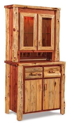 Rustic Log Dining Hutch Rustic Furniture Design, Rustic Log Furniture, Cabin Rustic, Log Cabin Rustic, Red Cedar Wood, Furniture Rental, Wooden Pallet Furniture, Western Furniture, Log Furniture