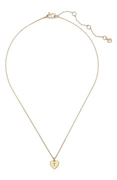 Personalize your everyday ensemble with a dainty chain necklace that suspends a heart-shaped pendant engraved with your initial. 17" length; 3" extender; 3/8"W x 3/8"L pendant Lobster clasp closure Goldtone plate Imported C Initial Necklace, Necklaces Cheap, T Necklace, Dainty Heart Necklace, Necklaces Dainty, Fox Shoes, Initial Necklace Silver, Dainty Chain Necklace, Gold Initial Necklace