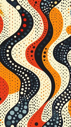 an abstract painting with wavy lines and dots