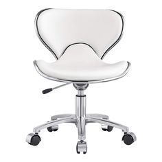 a white office chair with wheels on it