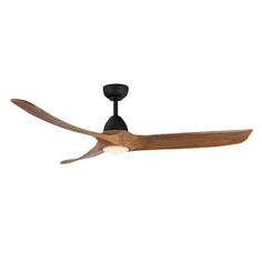 a ceiling fan with wooden blades on it