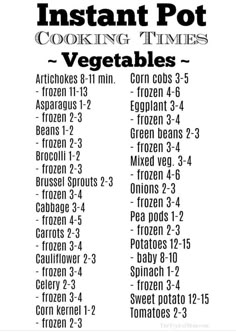 the instructions for how to cook instant pot cooking times are shown in black and white